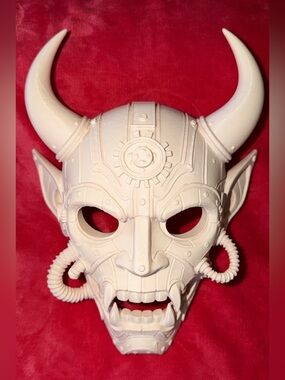 White Horned Oni Demon Mask - Intricate Steampunk Details